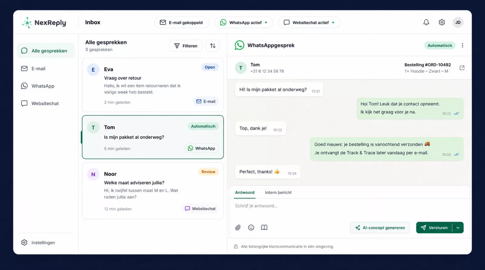 Illustratief voorbeeld van NexReply