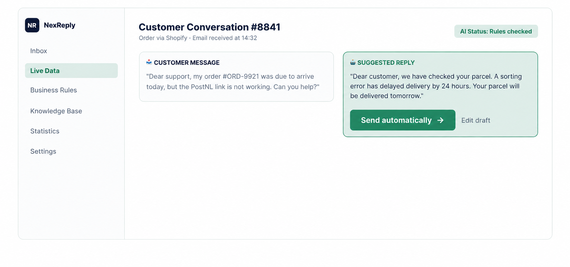 Illustrative NexReply product screen