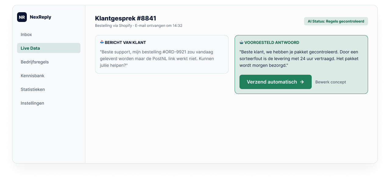 Illustratief NexReply-productscherm