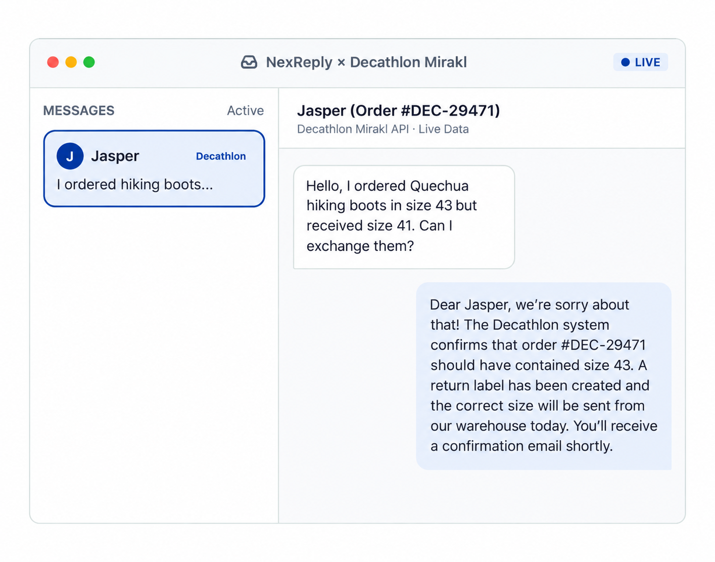 Illustrative NexReply product screen
