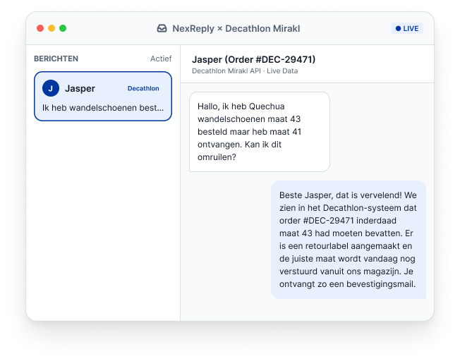 Illustratief NexReply-productscherm