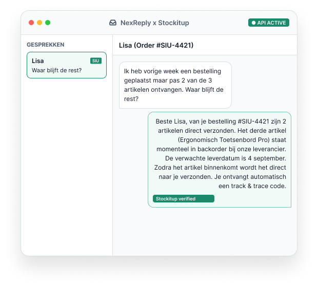 Illustratief NexReply-productscherm