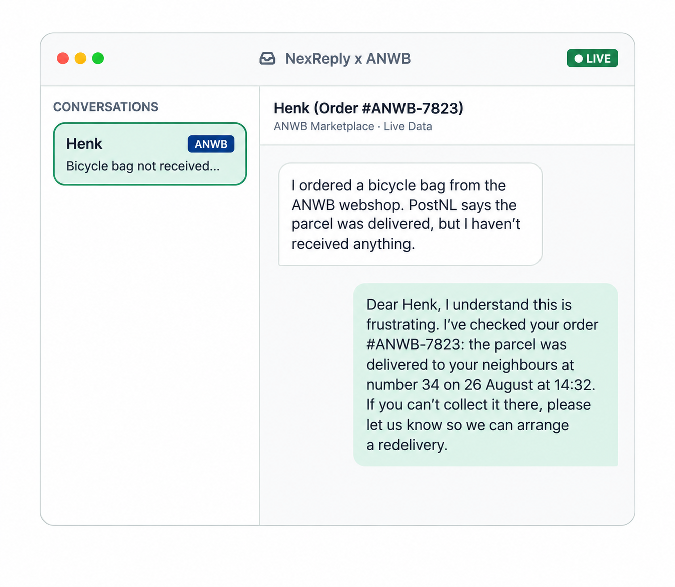 Illustrative NexReply product screen