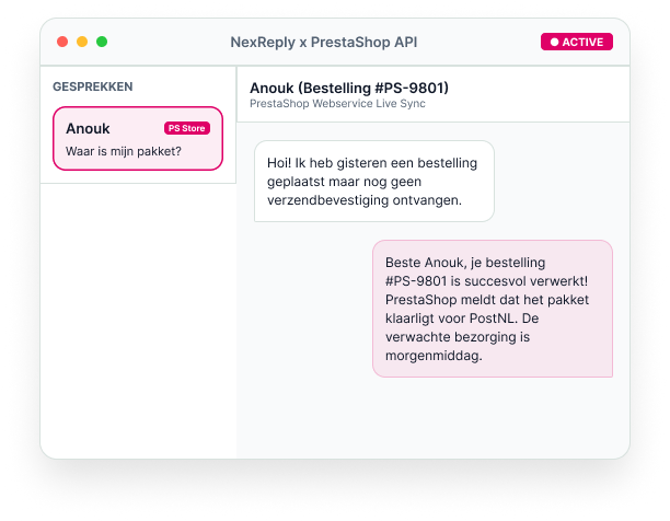 Illustratief NexReply-productscherm