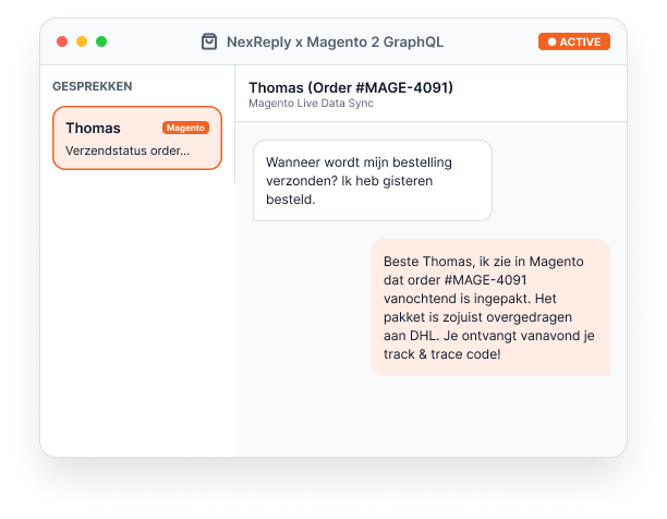 Illustratief NexReply-productscherm