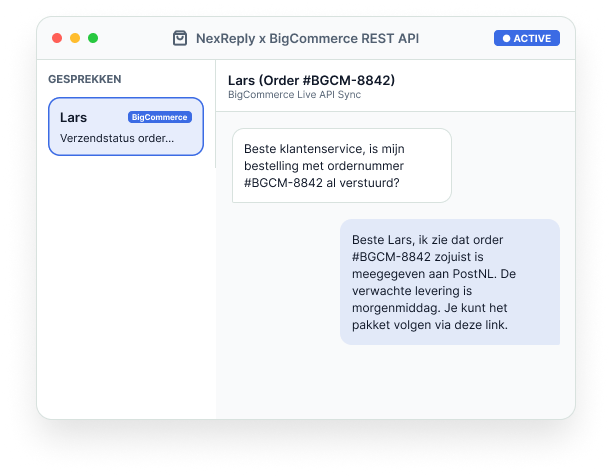 Illustratief NexReply-productscherm