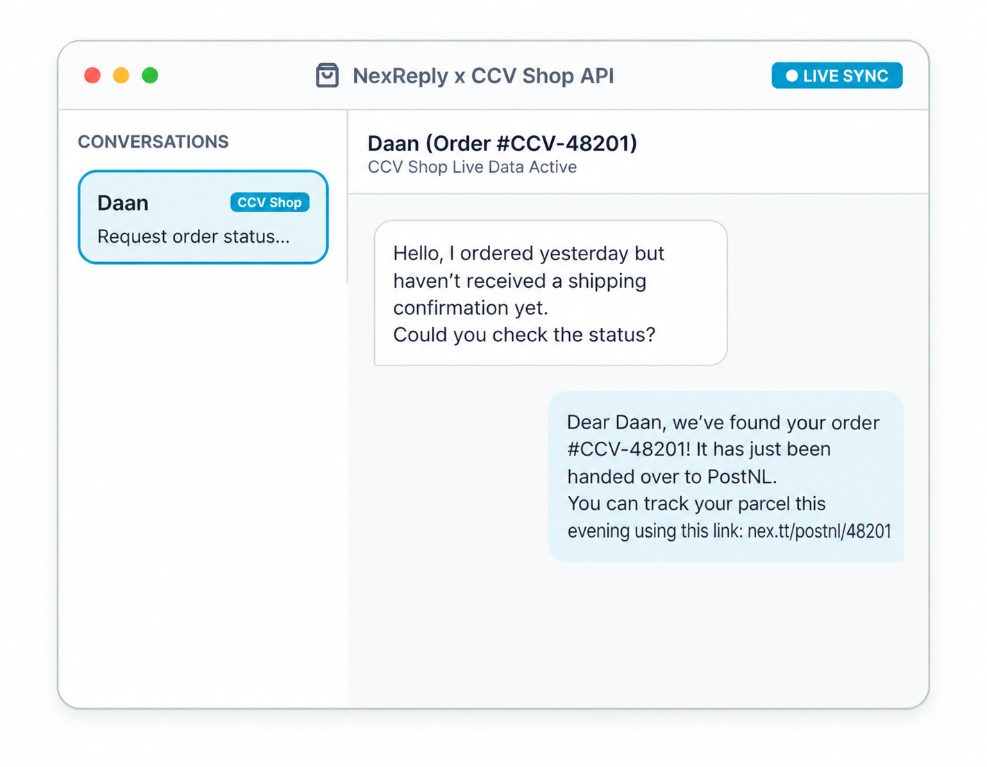Automate CCV Shop and Mijnwebwinkel customer service with NexReply.