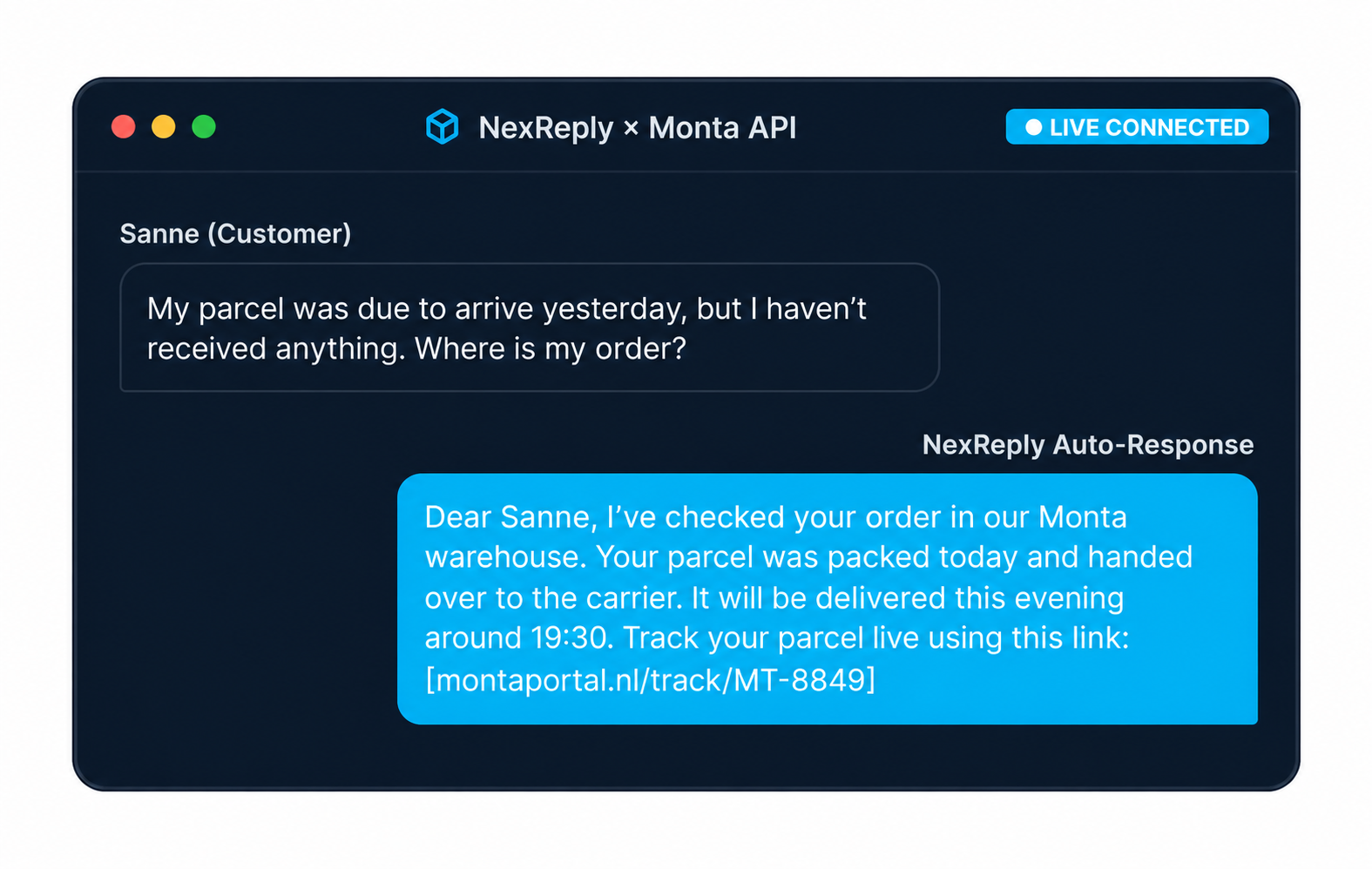 Illustrative NexReply product screen