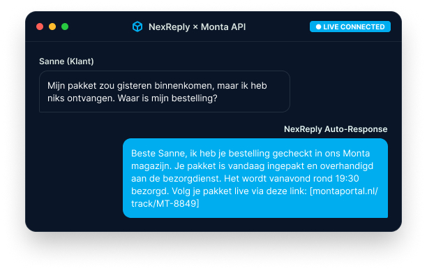 Illustratief NexReply-productscherm