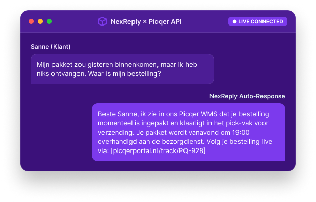 Illustratief NexReply-productscherm