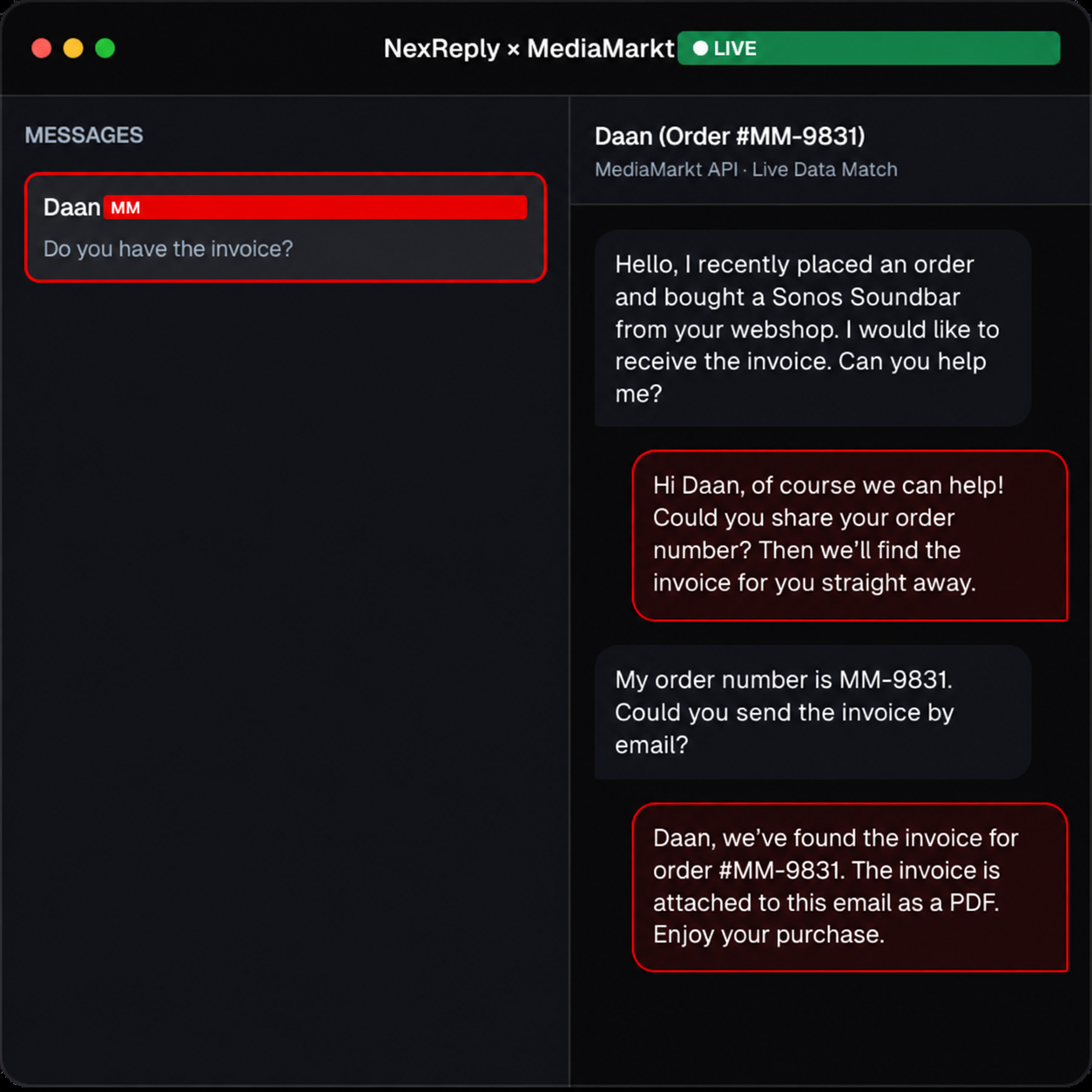 Illustrative NexReply product screen