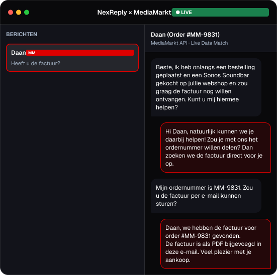 Illustratief NexReply-productscherm