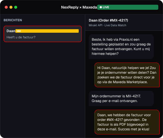 Illustratief NexReply-productscherm