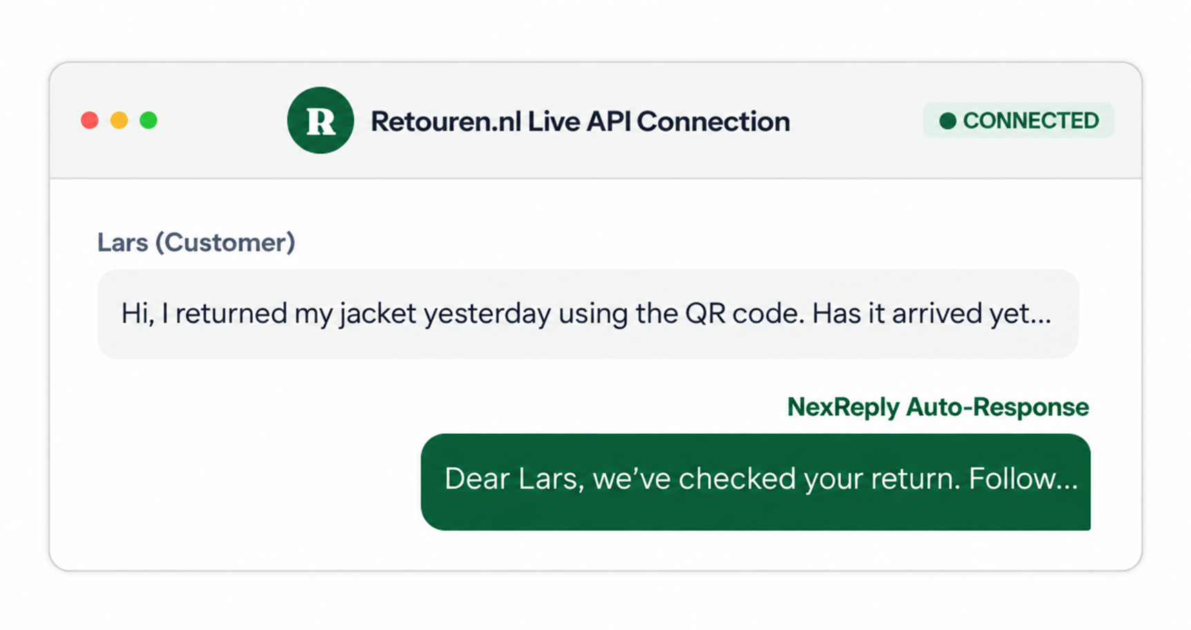 Streamline your returns service with real-time answers to customer questions in your email.